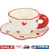 Cute Ceramic Coffee Mug Saucer Set Heart Pattern Unique Handle Dishwasher Safe