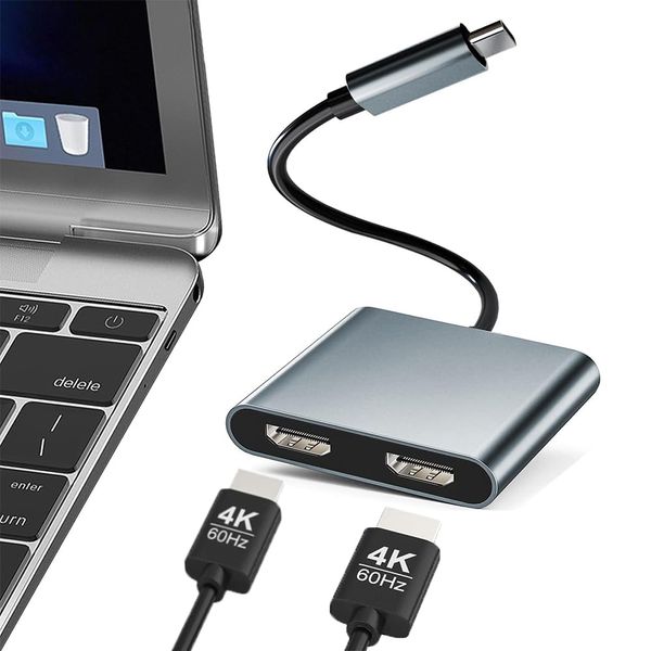 USB C to Dual HDMI Adapter, USB Type C to Dual Monitor HDMI Adapter, USB C Hub with 2 HDMI Docking Station 4K @60hz for Laptop HP/Dell/Surface/Lenovo/Thinkpad/Chromebook/MacBook