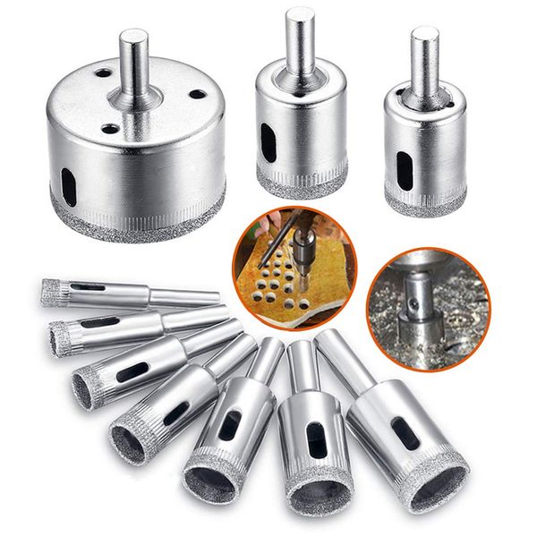 Diamond Drill Bit, Hole Saw Drill Bits Tools Set for Glass/Tile/Ceramic/Marble/Porcelain Cutting, Hollow Core Drill Bits Cutter with Diamond Coating, Carbon Steel 8mm-50mm 10 PCS