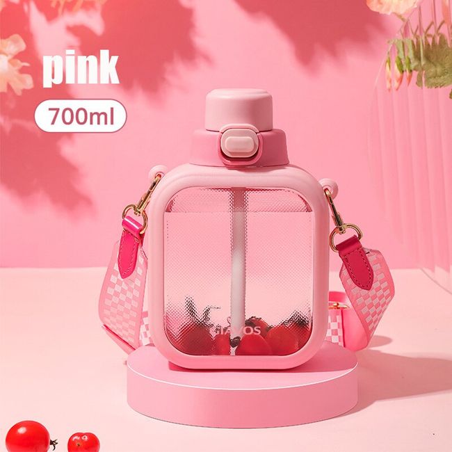 700ml Cute Water Bottle for Girls with Lid Straw Sticker Plastic Juice