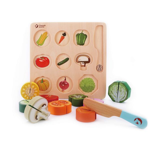 Classic World Cutting Vegetable Puzzle Shaping Puzzle, Picture Matching, Vegetable Toy, Wooden, Educational Toy, Pretend Play, 1 Year Old (CL5011)