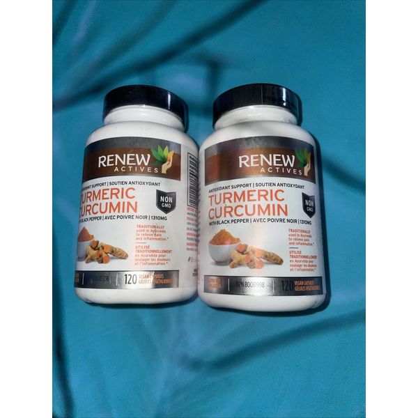 2 Renew Actives TURNERIC CURCUMIN W/ Black Pepper 120 Capsules each | Exp:09/25