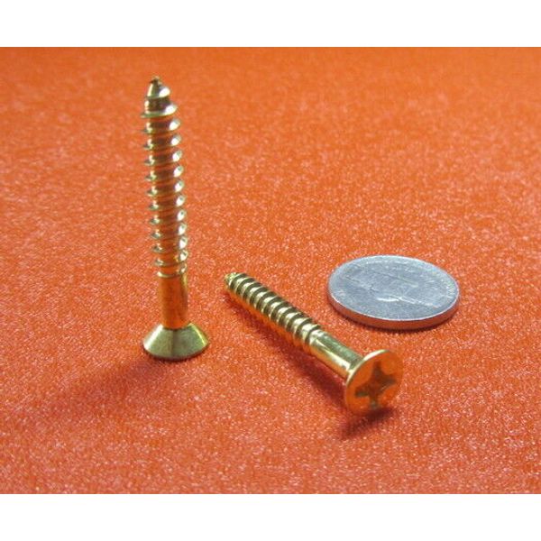 Brass #10  Phillips Flat Head Wood Screw x 1.50" Length, 25 Pcs