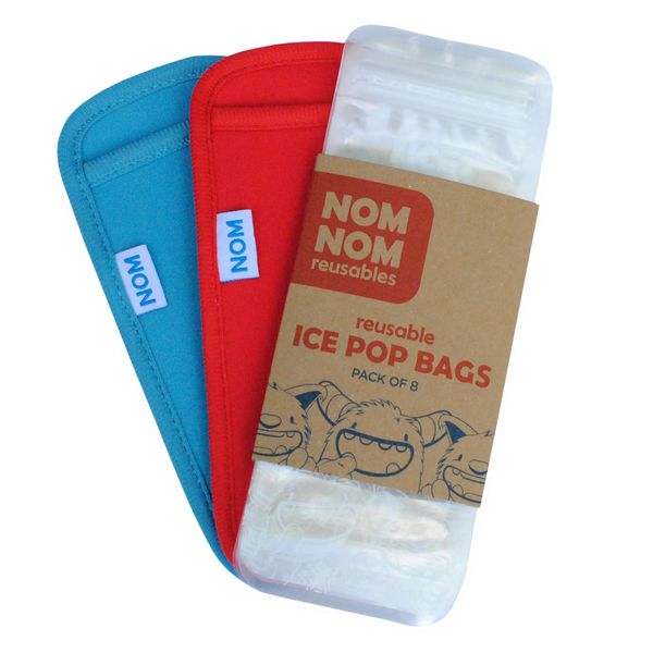 Nom Nom Kids | Reusable Ice Pop Bags | pack of 8 | popsicle bags | Icepop bags for kids (8 Monster Ice Pops & 2 ice pop sleeves RED/TEAL)