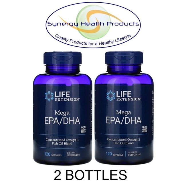 2X Life Extension Mega EPA/DHA 120 Sofgels - Concentrated Omega-3 Fish Oil Blend