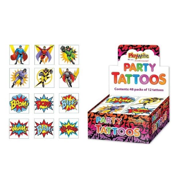 Playwrite Superhero Tattoos Party Bag Fillers, 36 supplied