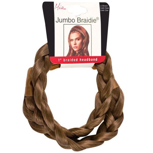 Mia Jumbo Braidie, Braided Synthetic Hair Headband, Hair Accessory on Elastic Rubber Band, Light Brown, for Women, Teens, Office, Dress Up