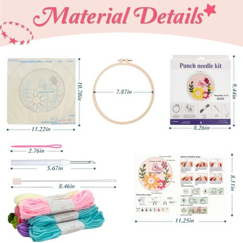 GZIXBDA Punch Needle Kit, Embroidery Kits Punch Needle Kits Adults Beginner Punch Decoration DIY Kit with Patterns Tools Yarns Hoop Instruction, Butterfly