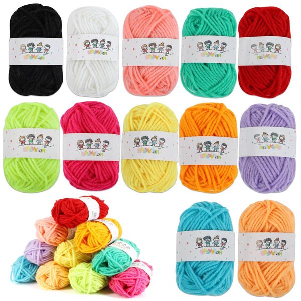 fogman Knitting Yarn, Thick Acrylic Yarn, Colorful, 0.4 oz (10 g), 12 Colors Set