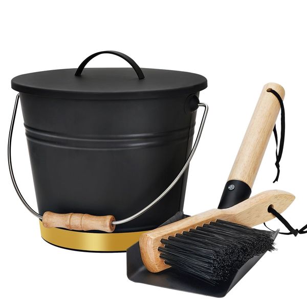 Mini Ash Bucket with Lid,Shovel & Hand Broom,Galvanized Steel Metal Container...