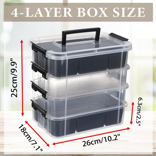 BTSKY 4-Layer Plastic Craft Storage Container with 2 Removable Tray, Stackable Art & Craft Supply Storage Organizer Multipurpose Portable Sewing Box for Bead, Tool, Office Supplies (Black)
