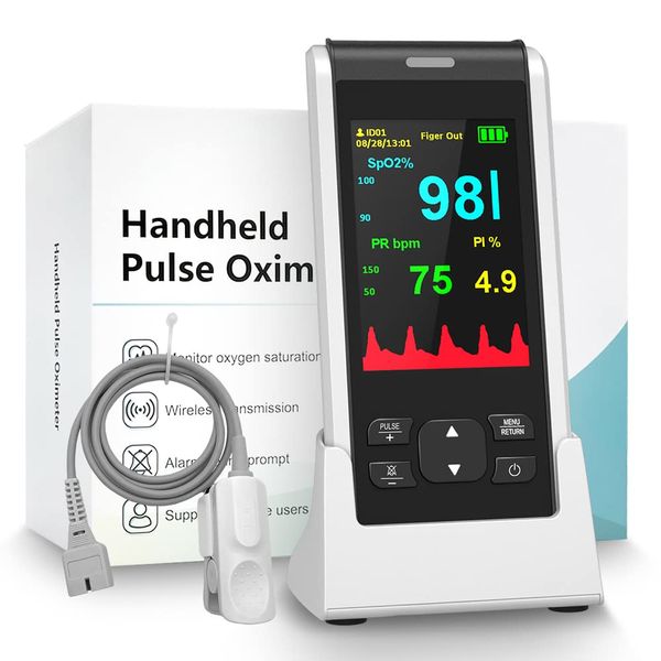 HOLFENRY Handhold Pulse Oximeter,Rechargeable Oxygen Monitor Finger Adults Oximeter Approved UK with Alarm, Free APP for Kids and Adults Tracking SpO2 Level, Heart Rate and Perfusion Index