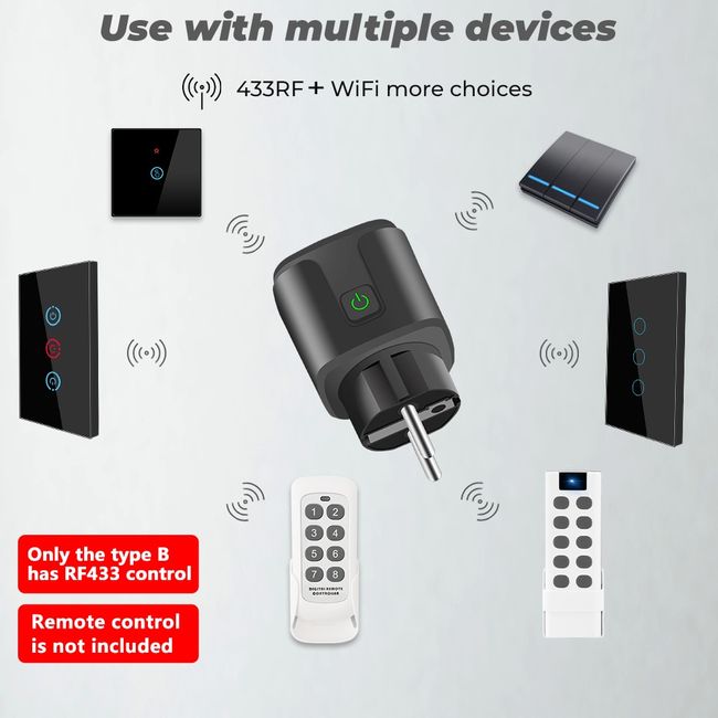 Wireless Remote Control Smart Socket EU UK French Plug Wall 433mhz