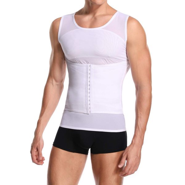 Derssity Herren Kompressionsshirt Abnehmen Body Shaper Sport Bauch Weg Unterhemden Figurformende Shapewear Unterhemd (White 041, XXL)