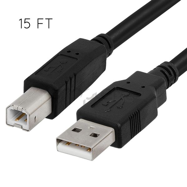 USB 2.0 Printer Cable Cord 15ft  USB A to B Black