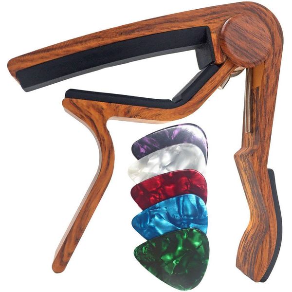 WINGO Guitar Capo for Acoustic and Electric Guitars - Rosewood Color with 5 Picks