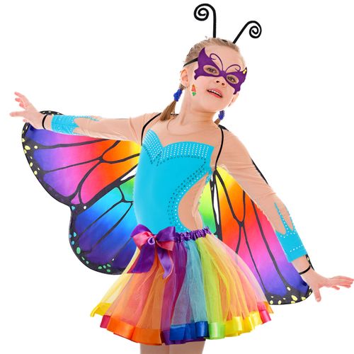 Tacobear 5pcs Kids Butterfly Costume for Girls Butterfly Wings Cape Butterfly Dress Up Set with Tutu Skirt Headband Mask Butterfly Tattoos Party Favours Carnival Cosplay Halloween Costume (Colorful)