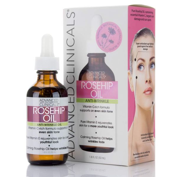 Advanced Clinicals Rosehip Oil Facial Skin Care Serum Moisturizer Face Oil W/Vitamin C & Vitamin E For Reducing Appearance Of Sun Damage Skin, Age Spots, & Wrinkles, 1.8 Fl Oz (Pack of 1)