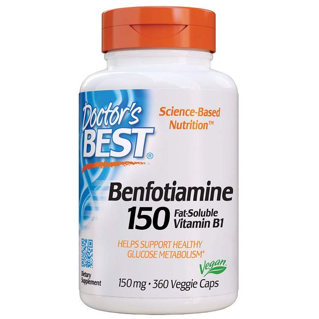 Doctor's Best Benfotiamine, Non-GMO, Vegan, Gluten Free, Soy Free, Helps Maintain Blood Sugar Levels, 150 mg, 360 Veggie Caps (DRB-00269)