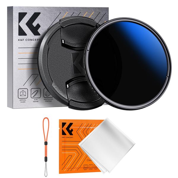 K&F Concept 55mm Variable ND2-400 Filter + Lens Cap +Cleaning Cloth, Slim ND for Camera Lens