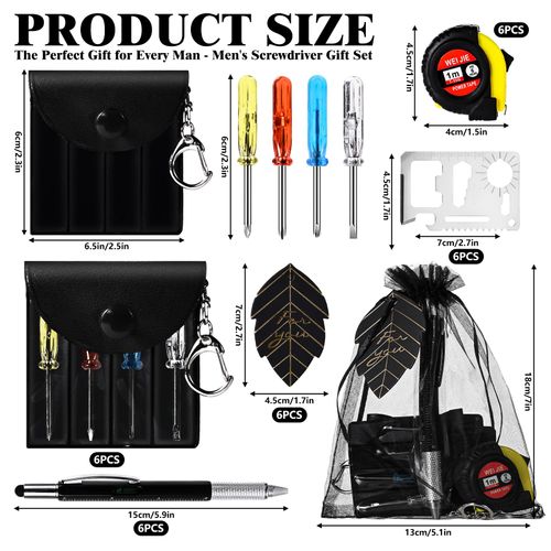 36 Pack Mini Screwdriver Keychain Tape Measure Keychains Set Retractable Tape Measure Mini Keychain Screwdriver With bags Gifts for Fathers Day, Men Dad Gifts Bulk for Fathers Day Adult Party Favors