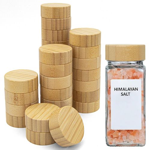 Zepkouel 26 Pcs Spice Jars Bamboo Lids,Fits 4 Oz and 8 Oz Glass Spice Jars,For Square and Round Plastics Spice Jars,Jar Not Included