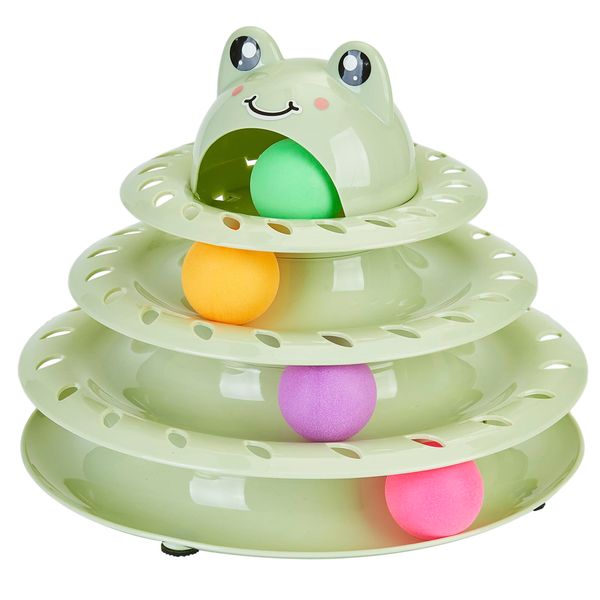 Gefryco Cat Toys 4-Tier Roller Track, Turntable Cat Tower Toy with Colorful Chase Balls, Multi-Level Interactive Cat Toys for Bored Indoor Adult Cats, Fun Puzzle Kitten Exercise Toys Self Play(Green)