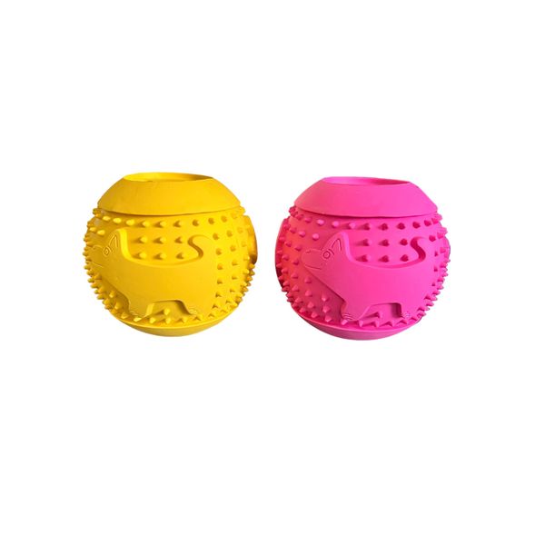 ‌Feed N' Fetch Interactive Treat Ball - Dog Feeder Ball, Teeth Cleaner - 2 Pack Multipurpose Dog Treat Dispenser Toy - Food Puzzle Ball for All Dog Breeds & Sizes - Natural Rubber Play Fetch Ball