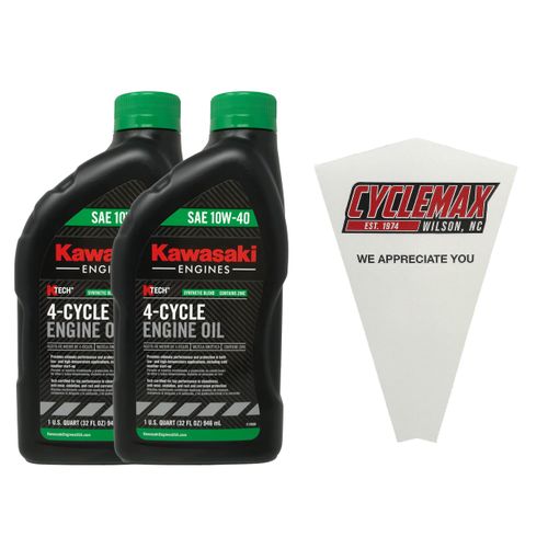 Cyclemax Two Pack compatible with Kawasaki KTECH SAE 10W40 4 Cycle Lawnmower Oil 99969-6296 Contains Two Quarts and a Funnel