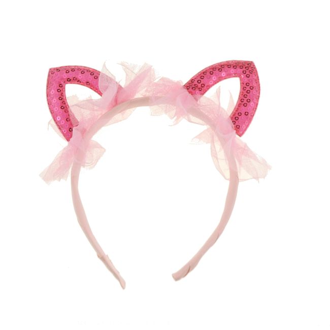 Glamour Girlz Cute Fancy Dress Up Party Role School Play Costume Christmas Hen Do Halloween Deely Deeley Bopper Animal Ears Headband Hairband Hair Alice Band Sequin Lace Cat (Fuchsia)