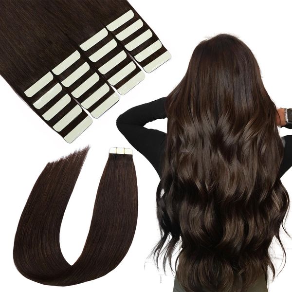 SURNEL Tape Extensions Echthaar, 20pcs 50g 50cm 20 Zoll Dunkel Braun Remy Invisible Tape Extensions Seidig Gerade Echthaar Extensions Skin Weft Tape Ins (tape#2-50cm)