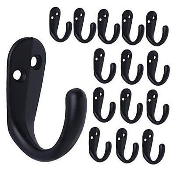 15PCS Coat Hooks Wall Mounted Single Prong Robe Hook for Hanging Towel Black