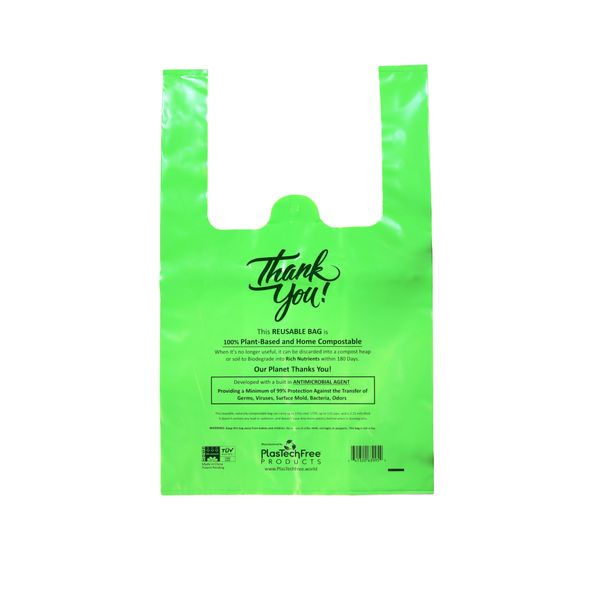 Plastech Reusable Carry Bags - 100% Home Compostable/Plant-Based, 10 Count
