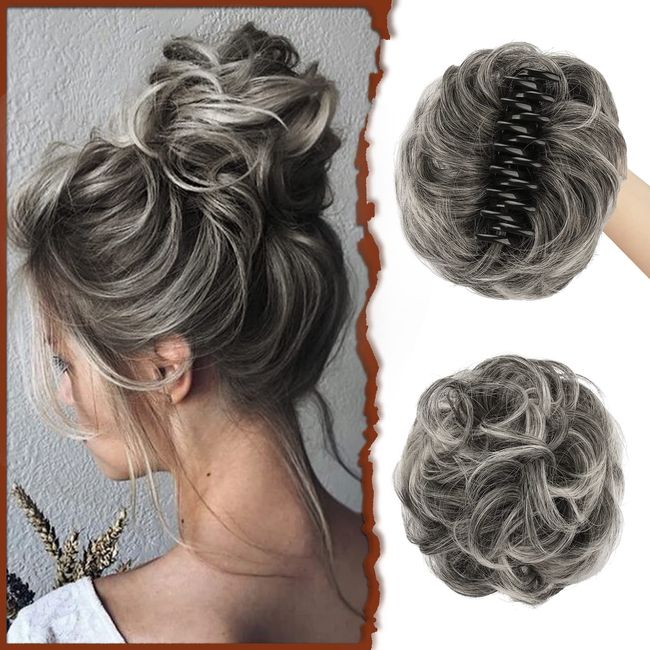 Sofeiyan Haarteil mit Klammer, Dutt Clip in Klaue Haarverlängerung Hochsteckfrisuren Wellenförmig Gelockt Haarklammer chignon Voluminös haarteil unordentlicher dutt extensions für Damen