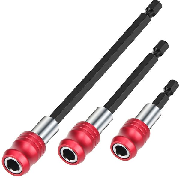 3 Pieces Drill Bit Extension, Quick Release Magnetic Screwdriver Bit Holder Impact Driver Bit Set, Bar Socket Chuck Adapter, 1/4 Inch Hex Shank Power Magnetic Bit Holder for Screws Nuts Drill