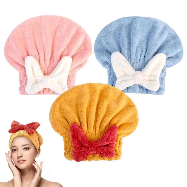 3PCS Ultra Absorbent Hair Quick Drying Towel, Efficieint New Super Absorbent Hair Towel Wrap for Wet Hair, Microfiber Wet Hair Towel Wrap, Head Wrap Towel for Wet Hair,Bow Knot Hair Towel Wrap