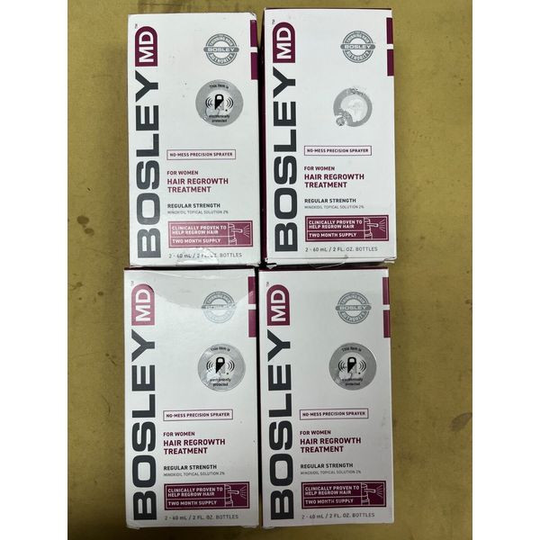 4 New Bosley MD Women's Hair Regrowth Treatment - 2 60mL Bottles Each Box