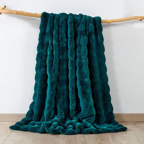 Home Soft Things Bubble Plush Faux Fur Throw Blanket with Micromink Back, Luxurious Fuzzy Furry Reversible Blanket for Couch Sofa Chair Bed Living Room Bedroom, 50" x 60", Teal