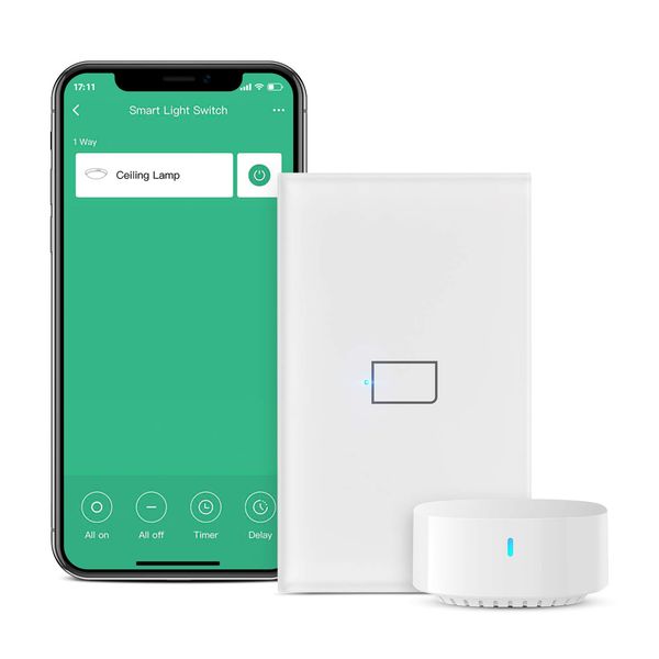 BroadLink - Smart Touch Wall Switch, 1-Fach-Ein-Draht-Schalter, kein Neutralleiter oder Kondensator erforderlich, funktioniert mit Alexa und Google Home, Hub erforderlich