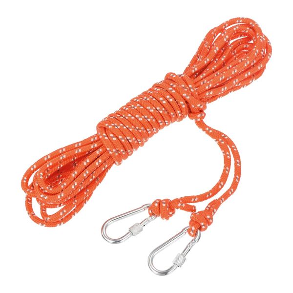 sourcing map 6mm Hollow Braided Polypropylene Anchor Line with Hook, 10m Nylon Floating Rope for Marine Pool Rescue Life Line Boat Anchor Rope, Orange