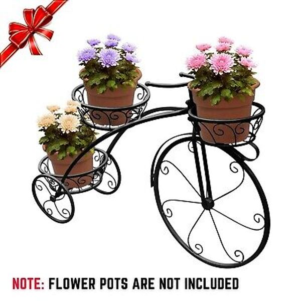 Iron Tricycle Plant Stand Flower Pot Cart Holder Home Garden Front Porch Decor