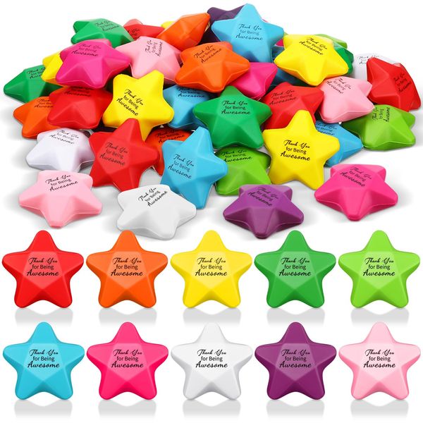 Xtinmee 100 Pcs Motivational Star Stress Balls Star Mini Foam Ball Stress Relief Balls Star Stress Hand Exercise Ball for Appreciation Thank You Gifts Coworkers Teens Adults Student Relief Stress