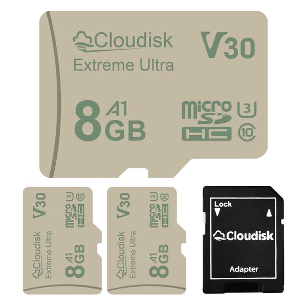 Cloudisk 3-Pack Micro SD Card 8GB U3 V30 Extreme Ultra MicroSDHC C10 A1 UHS-I for Camera, DVR, Tablet PC and Cell Phone (3Pack 8GB U3)