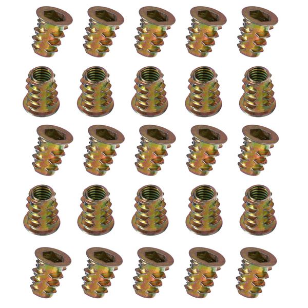 YoiYee M6 x 13mm Wood Insert Hex Socket Nuts - Threaded Flanged Hex Socket Nut Insert for Wood Furniture, DIY Projects - 25 Pack