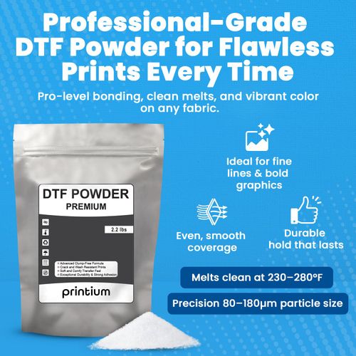 DTF Powder White 1KG (2.2 lbs) – Hot Melt Adhesive for PET Film Heat Transfers – Works with ET8550, XP15000, L1800 & All DTF Printers – for Cotton, Polyester, Canvas, T-Shirts – Printium