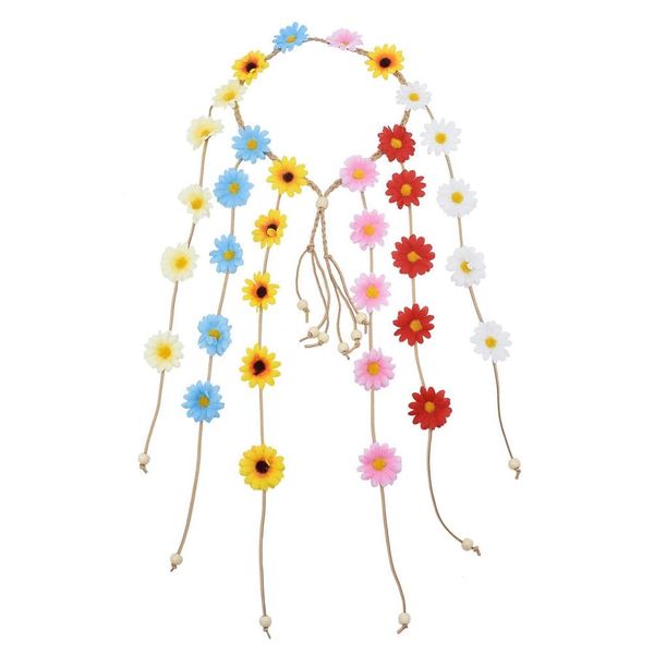 Sunflower Headband Daisy Hair Accessories Flower Crown Sunflowers Hair Beach Boho Hairband Adjustable Tassel Hair Wreath Flowers Hair Bands Women Cosplay Costume Headpiece Hair Accessories Colorful