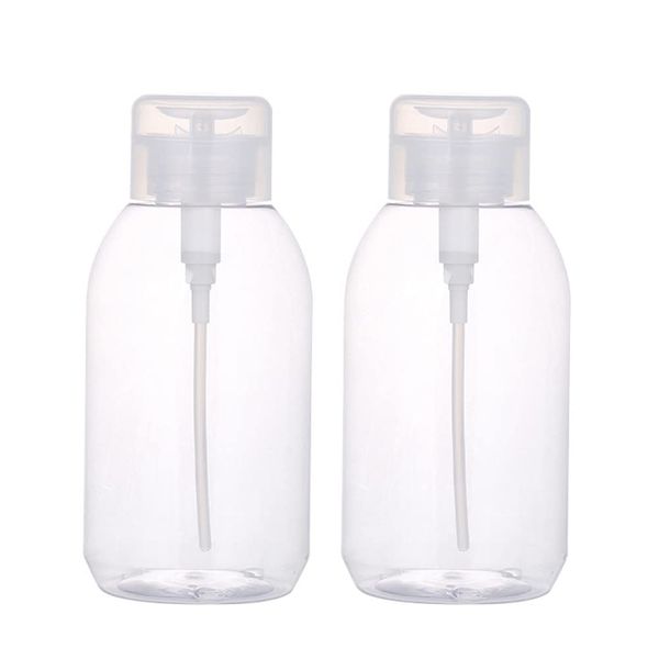 2Pcs 500ml (16.9oz) Nail Polish Remover Pump Bottle Dispenser Empty Push Down Pump Dispenser Bottle with Flip Top Cap for Nail Polish and Makeup Remover, Clear