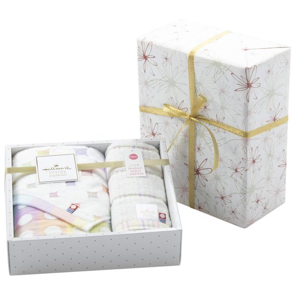 Imabari Towel Gift Set, Face Towel (Approx. 13.4 x 31.5 inches (34 x 80 cm), Hand Towel (Approx. 13.4 x 13.8 inches (34 x 35 cm), Hallmark Charmy Drop (Wrapped Paper Message Flower)