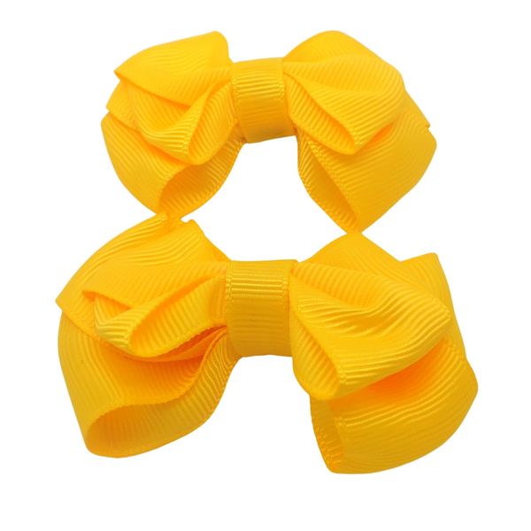 Topkids Accessories 2x Ribbon Hair Bows Hair Clip Hair Bows for Girls Hair Clips Women Girls Hair Clips Girls Hair Accessories Baby Hair Clips Crocodile Clips Hair Bows (7cm Double Bow, Yellow)