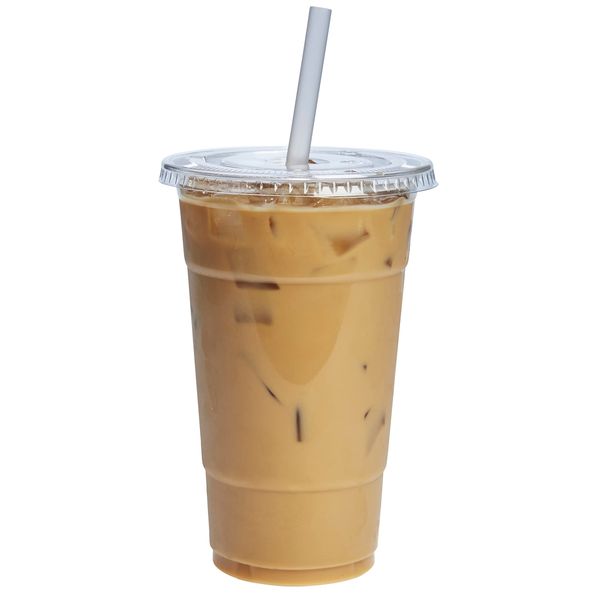 Comfy Package [24 oz. - 100 Sets Clear Plastic Cups With Flat Lids